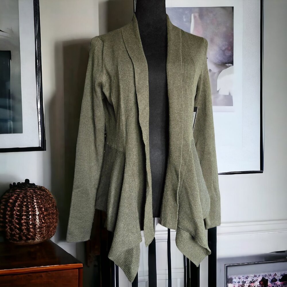 NWT 89TH & MADISON ( L ) Olive Heather Hi Low Knit Cardigan Sweater